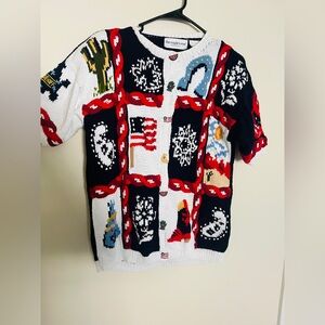 Vintage The Eagles Eye 1992  Southwestern Sweater Cactus Cowboy Flag Buttons